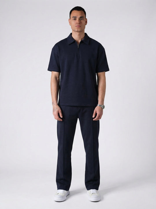 Ensemble Homme Polo Zippé et Pantalon Coupe Moderne - Bleu Marine