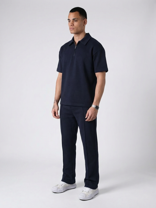 Ensemble Homme Polo Zippé et Pantalon Coupe Moderne - Bleu Marine