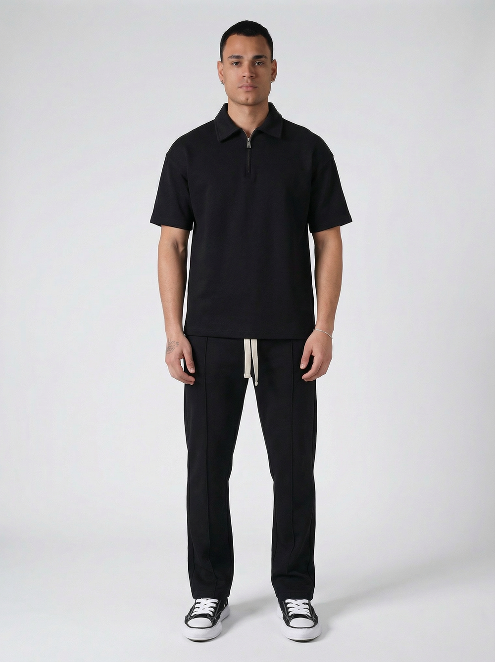 Ensemble Homme Polo Zippé et Pantalon Coupe Moderne - Noir
