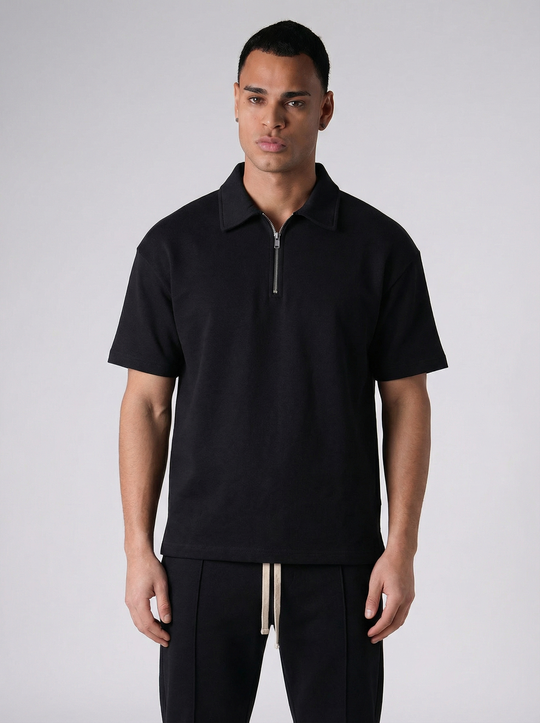 Ensemble Homme Polo Zippé et Pantalon Coupe Moderne - Noir