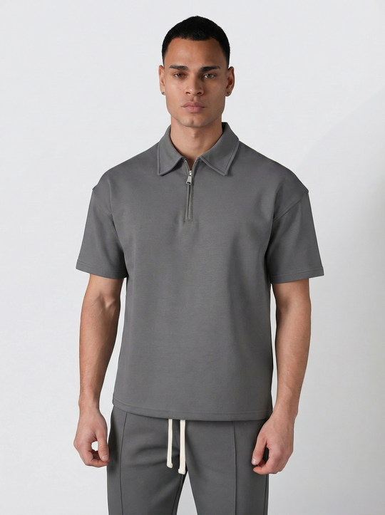 Ensemble Homme Polo Zippé et Pantalon Coupe Moderne - Gris