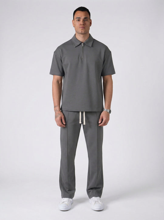 Ensemble Homme Polo Zippé et Pantalon Coupe Moderne - Gris
