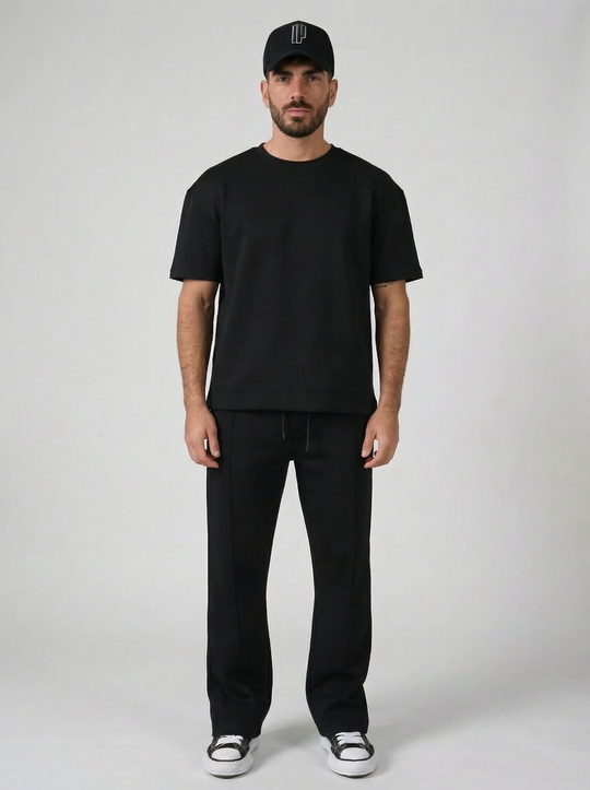 Ensemble Homme Premium T-Shirt et Pantalon Coupe Structurée - Noir