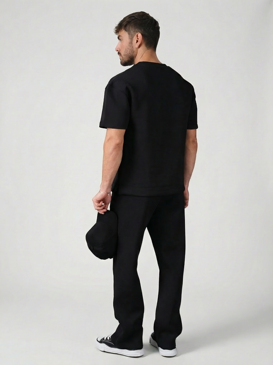 Ensemble Homme Premium T-Shirt et Pantalon Coupe Structurée - Noir