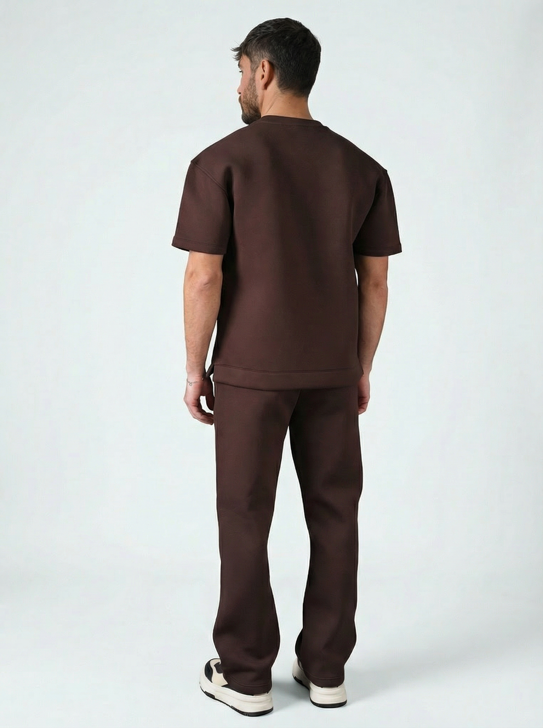 Ensemble Homme Premium T-Shirt et Pantalon Coupe Structurée - Marron