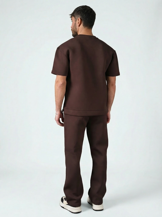 Ensemble Homme Premium T-Shirt et Pantalon Coupe Structurée - Marron