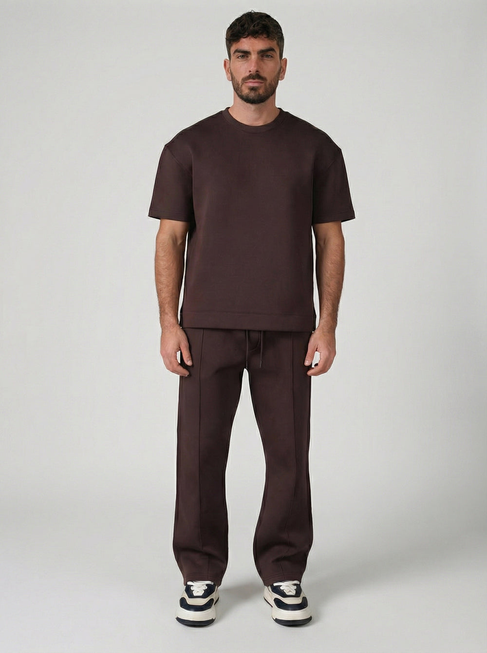 Ensemble Homme Premium T-Shirt et Pantalon Coupe Structurée - Marron
