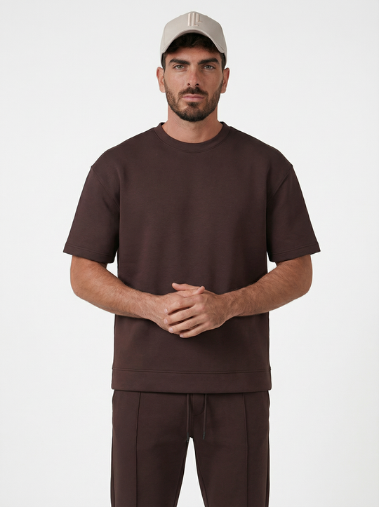 Ensemble Homme Premium T-Shirt et Pantalon Coupe Structurée - Marron