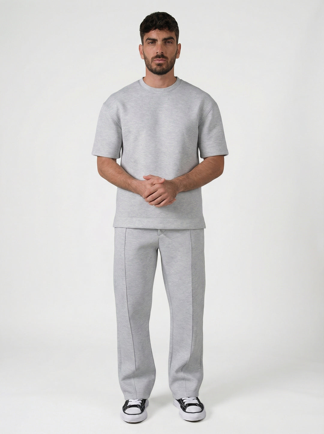 Ensemble Homme Premium T-Shirt et Pantalon Coupe Structurée - Gris
