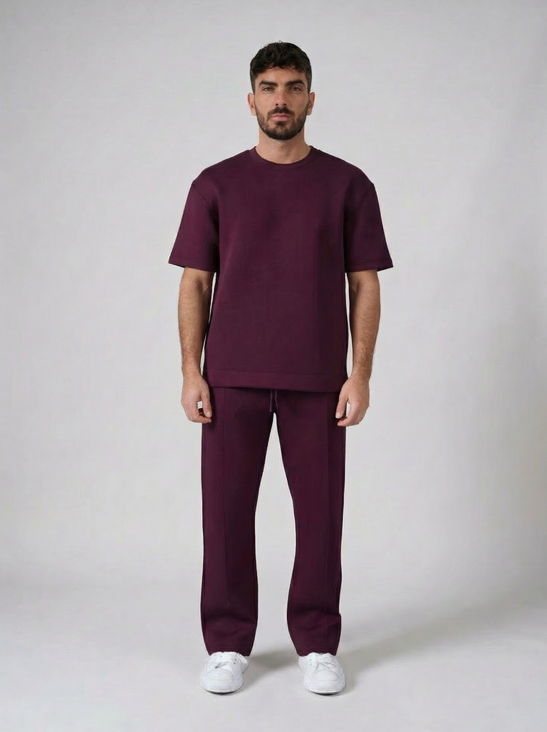 Ensemble Homme Premium T-Shirt et Pantalon Coupe Structurée - Bordeaux