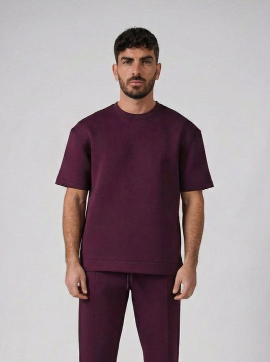 Ensemble Homme Premium T-Shirt et Pantalon Coupe Structurée - Bordeaux