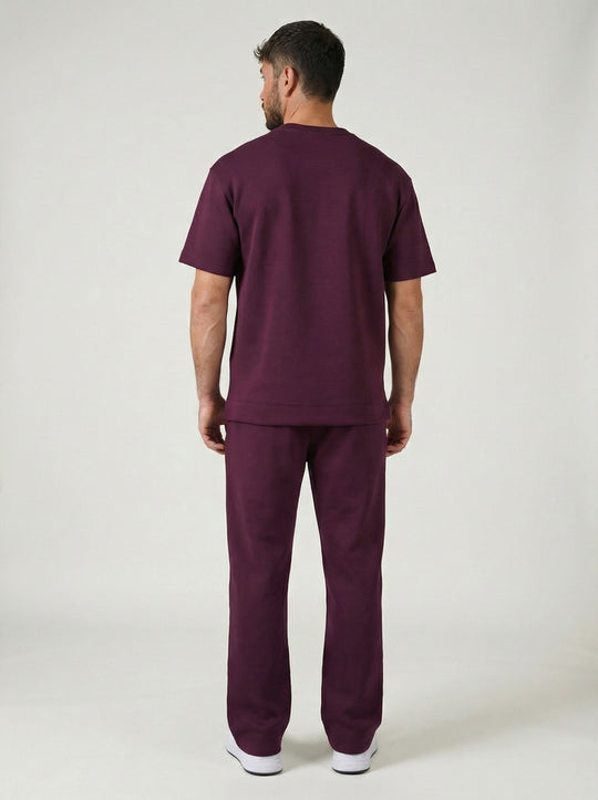 Ensemble Homme Premium T-Shirt et Pantalon Coupe Structurée - Bordeaux