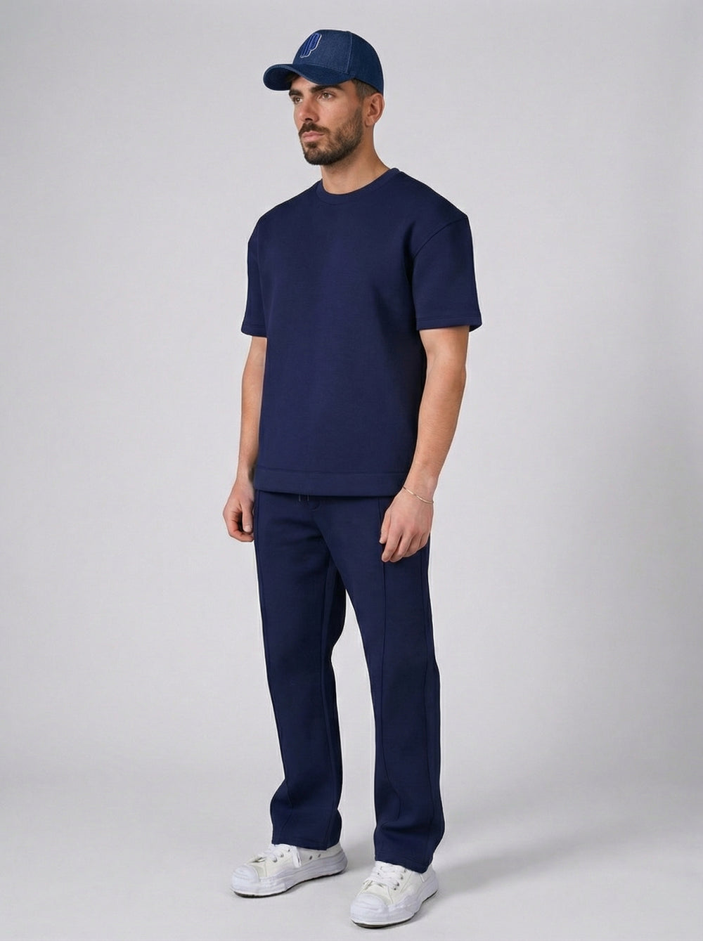 Ensemble Homme Premium T-Shirt et Pantalon Coupe Structurée - Bleu Marine