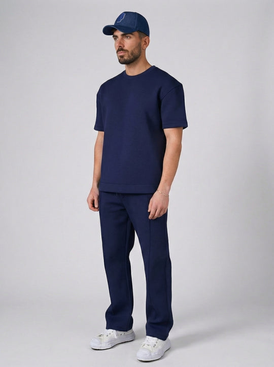 Ensemble Homme Premium T-Shirt et Pantalon Coupe Structurée - Bleu Marine