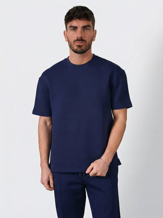 Ensemble Homme Premium T-Shirt et Pantalon Coupe Structurée - Bleu Marine