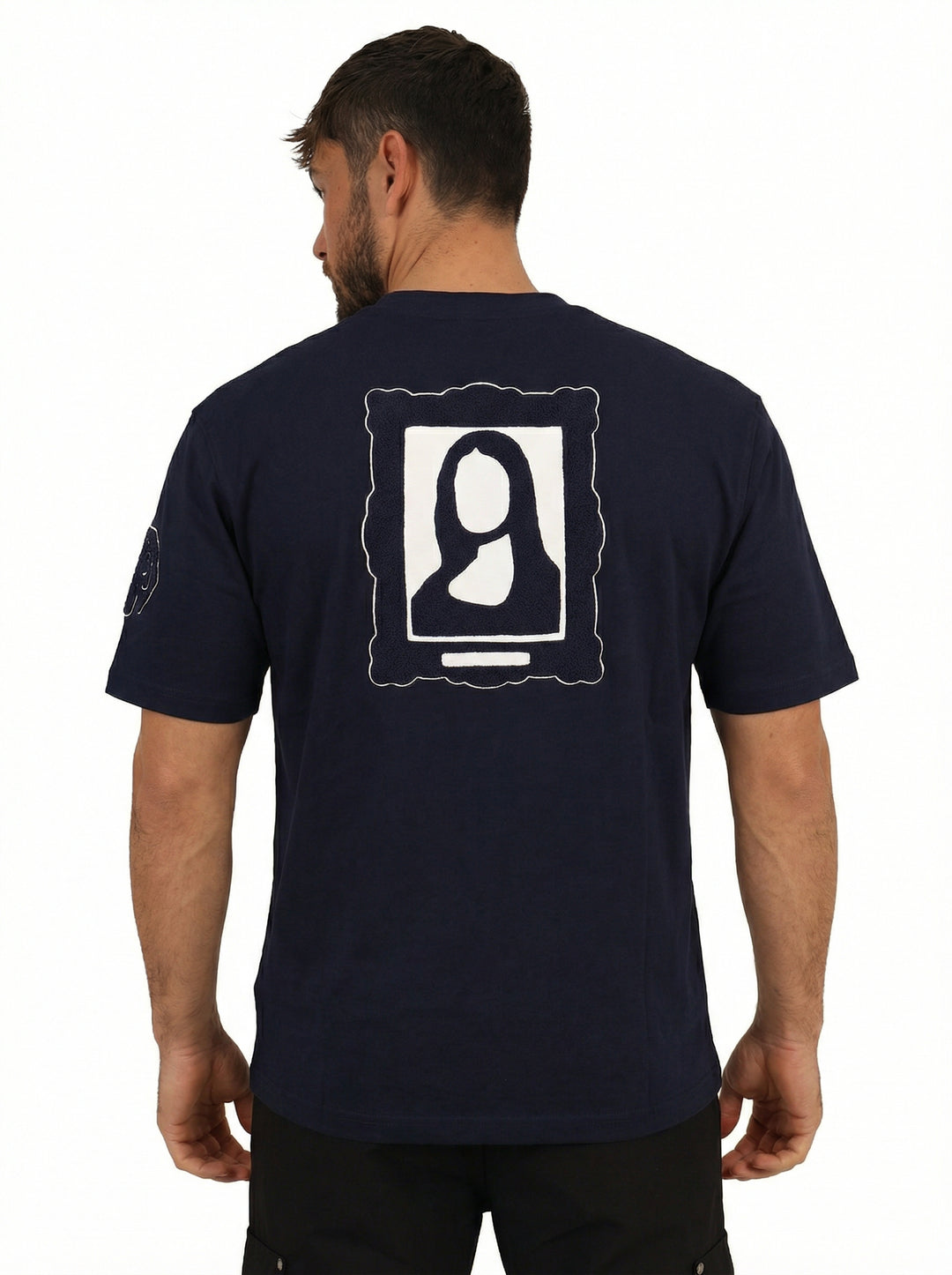 T-Shirt Homme Streetwear Patch Brodé Dos - Bleu Marine