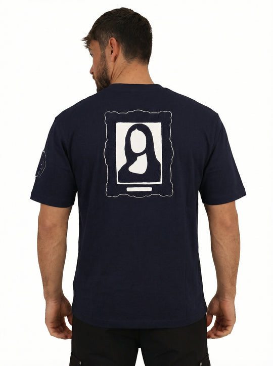 T-Shirt Homme Streetwear Patch Brodé Dos - Bleu Marine