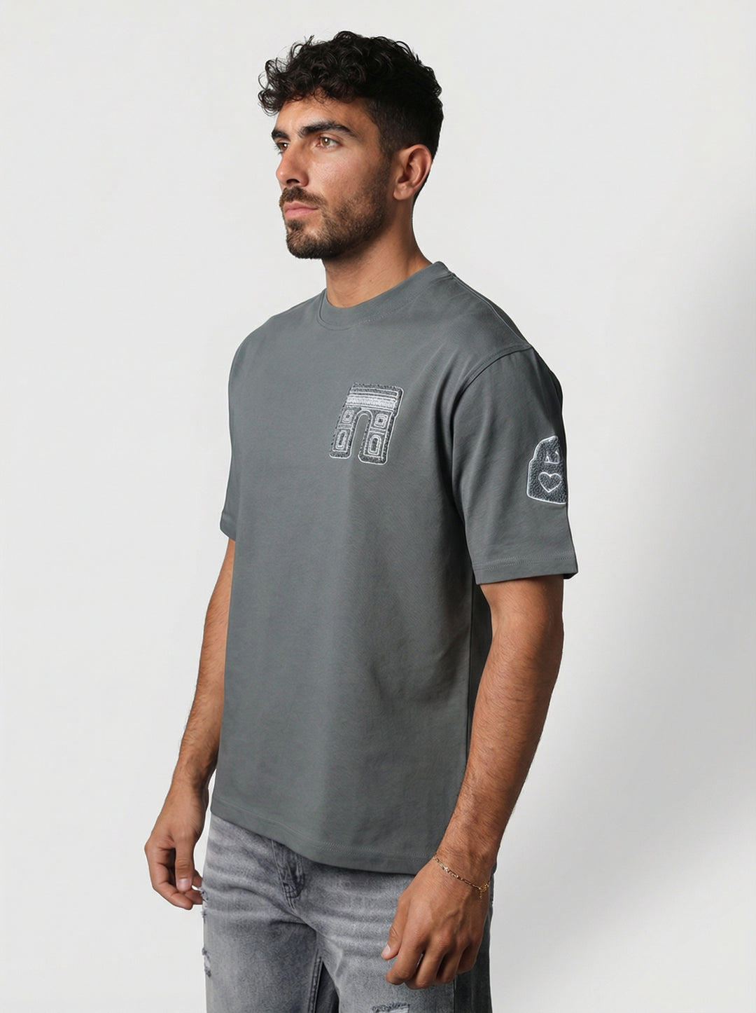 T-Shirt Homme Streetwear Patch Brodé Dos - Anthracite