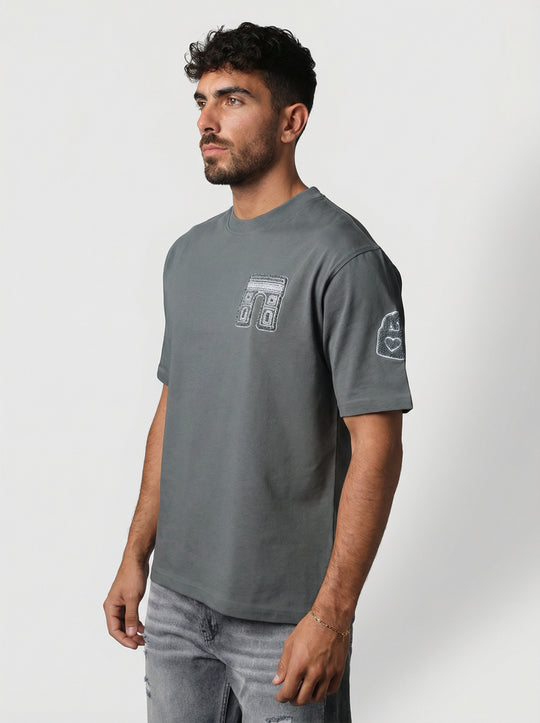 T-Shirt Homme Streetwear Patch Brodé Dos - Anthracite
