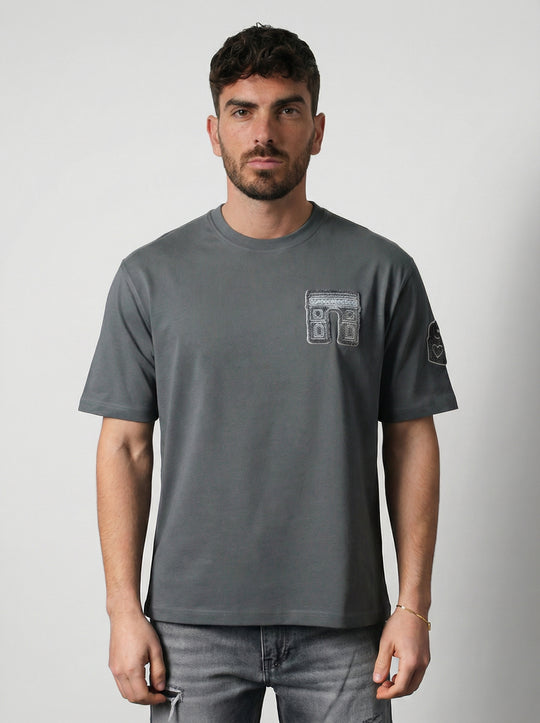 T-Shirt Homme Streetwear Patch Brodé Dos - Anthracite