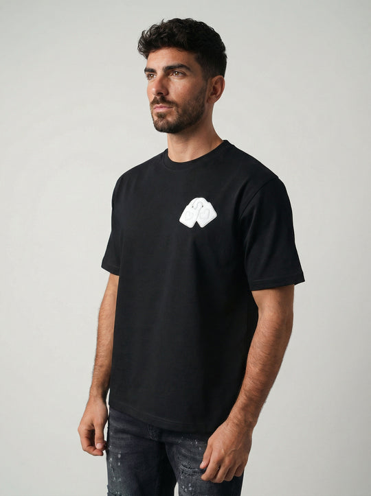 T-Shirt Homme Streetwear Patch Cœurs Brodés - Noir