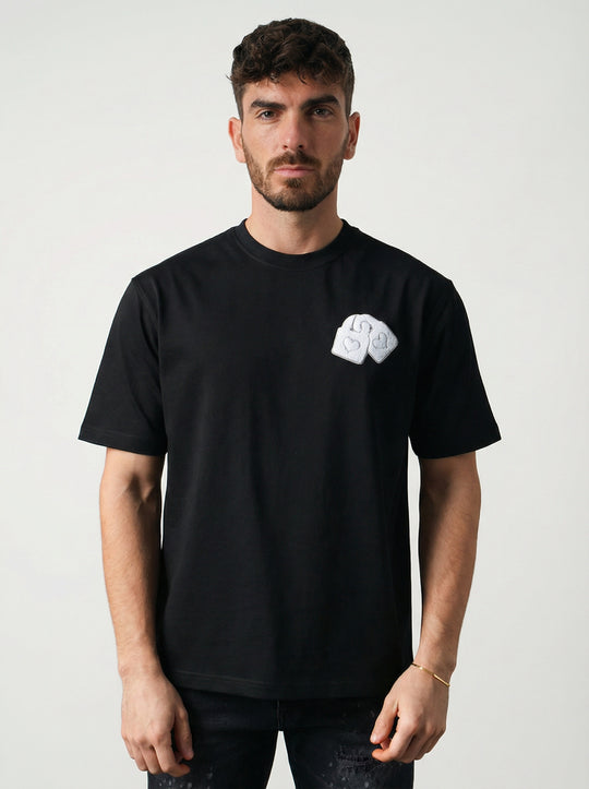 T-Shirt Homme Streetwear Patch Cœurs Brodés - Noir