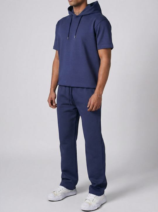 Ensemble Homme Hoodie Manches Courtes et Pantalon - Bleu Marine