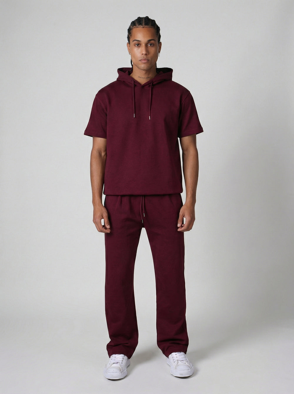 Ensemble Homme Hoodie Manches Courtes et Pantalon - Bordeaux