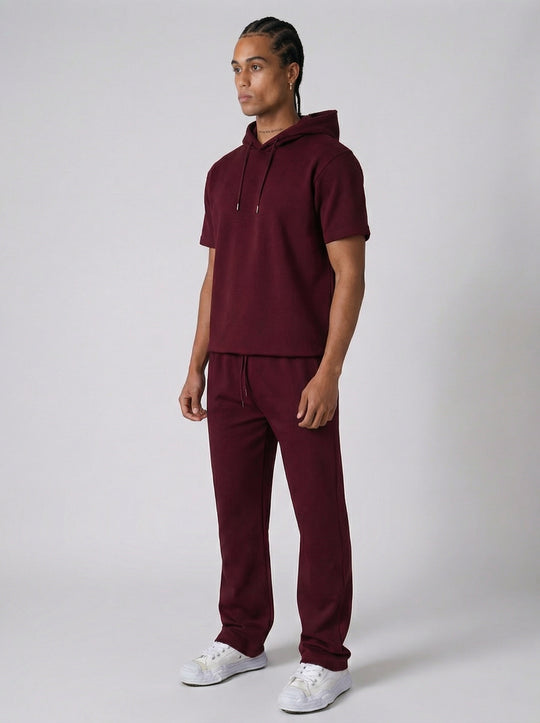 Ensemble Homme Hoodie Manches Courtes et Pantalon - Bordeaux