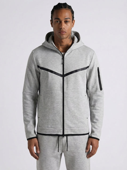 Ensemble Survêtement Homme ALPHA Tech Hoodie Zippé et Jogging - Gris