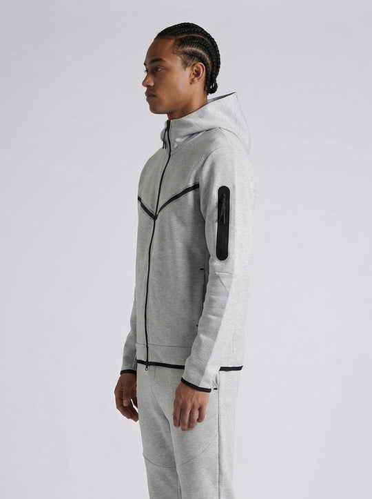 Ensemble Survêtement Homme ALPHA Tech Hoodie Zippé et Jogging - Gris