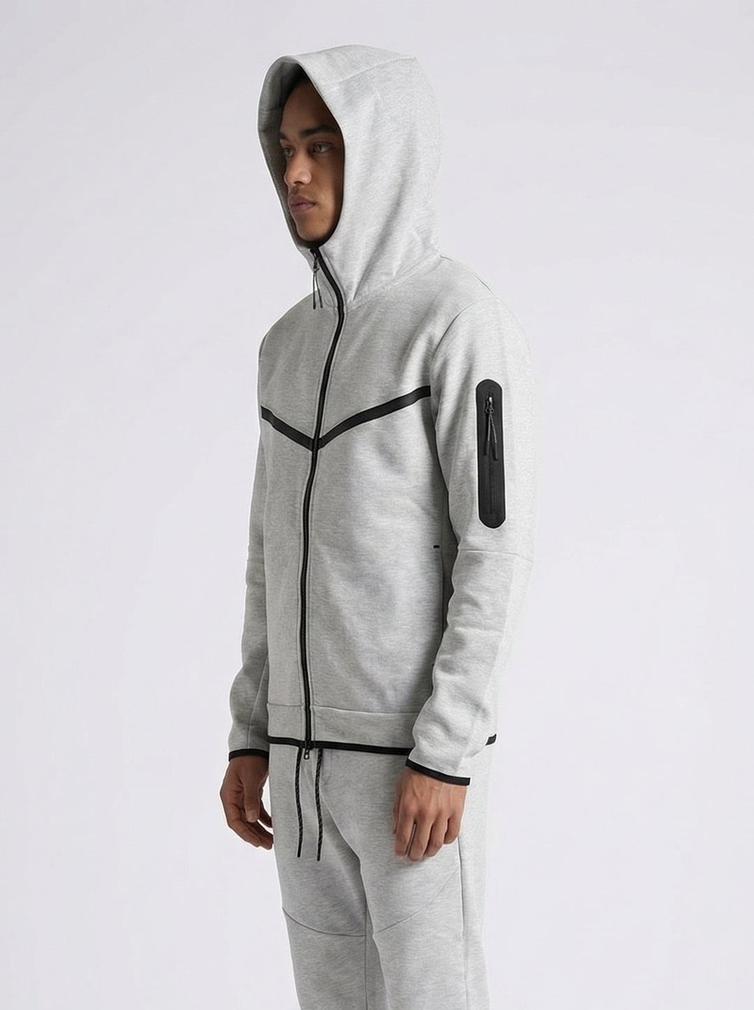 Ensemble Survêtement Homme ALPHA Tech Hoodie Zippé et Jogging - Gris