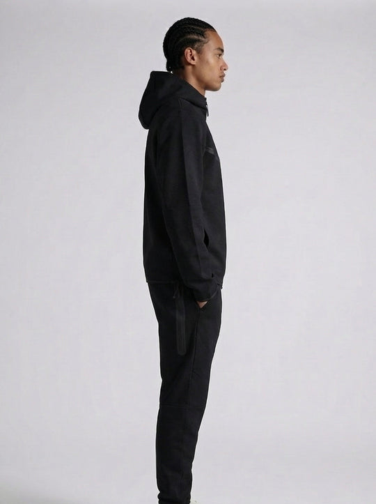 Ensemble Survêtement Homme ALPHA Tech Hoodie Zippé et Jogging - Noir