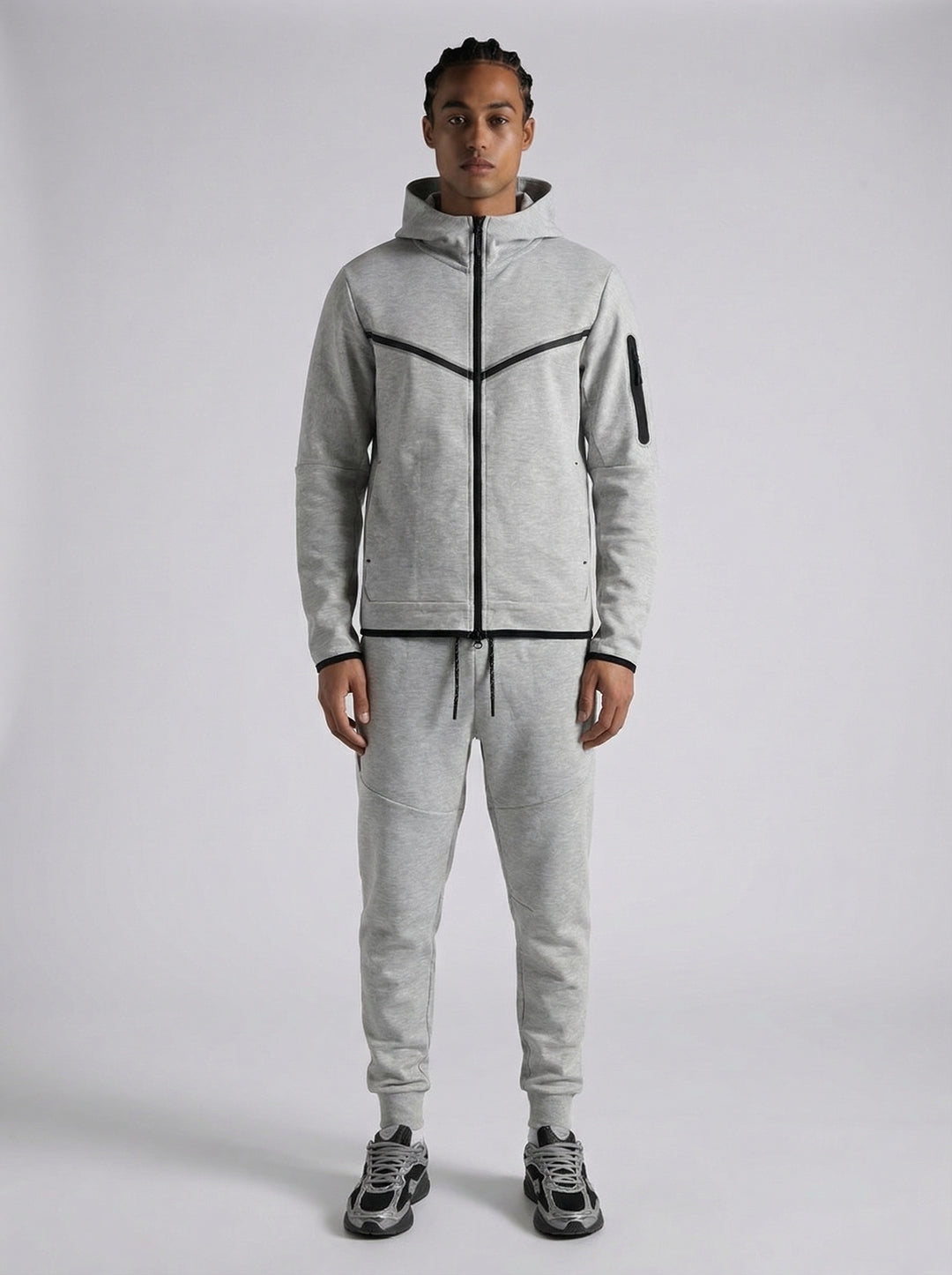 Ensemble Survêtement Homme ALPHA Tech Hoodie Zippé et Jogging - Gris
