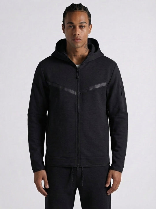 Ensemble Survêtement Homme ALPHA Tech Hoodie Zippé et Jogging - Noir