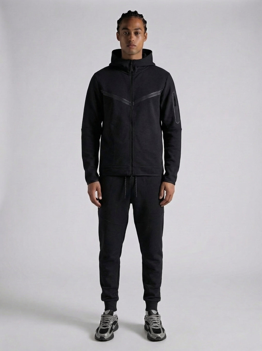 Ensemble Survêtement Homme ALPHA Tech Hoodie Zippé et Jogging - Noir