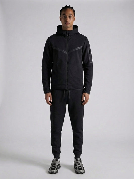Ensemble Survêtement Homme ALPHA Tech Hoodie Zippé et Jogging - Noir