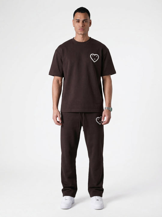 Ensemble T-shirt Jogging Patch Cœur - Marron