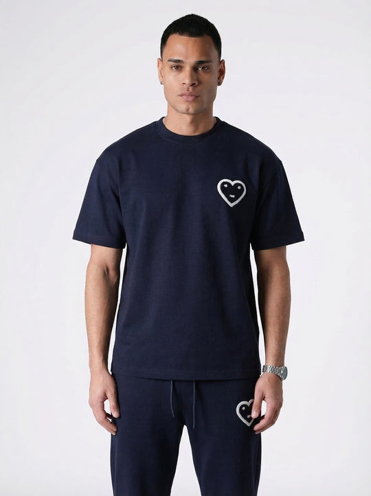 Ensemble T-shirt Jogging Patch Cœur - Bleu Marine