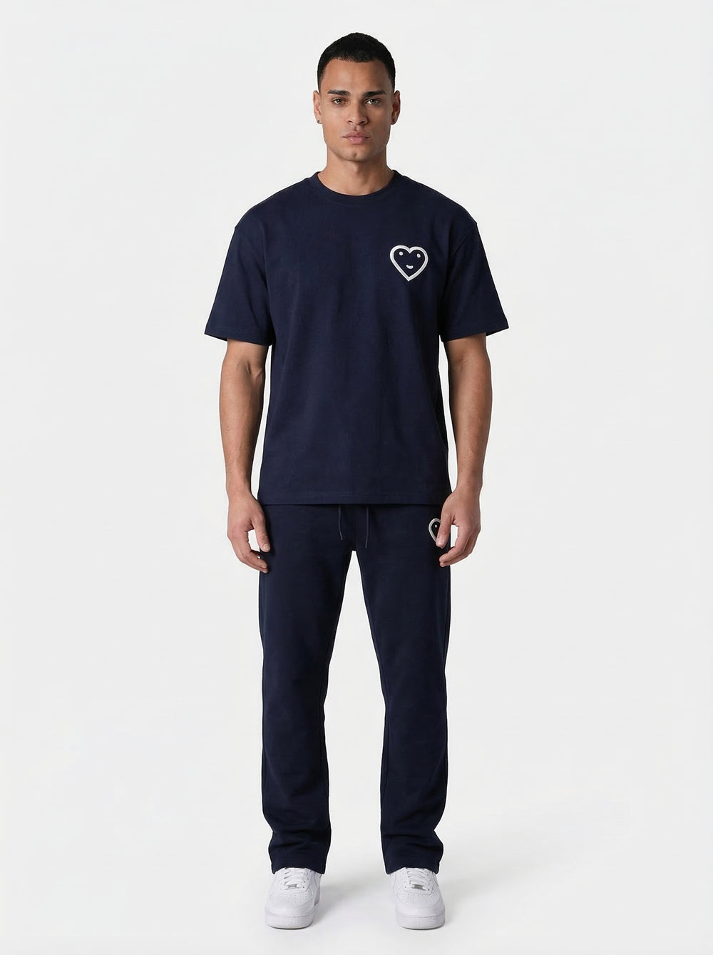 Ensemble T-shirt Jogging Patch Cœur - Bleu Marine