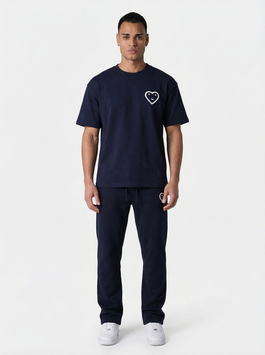 Ensemble T-shirt Jogging Patch Cœur - Bleu Marine