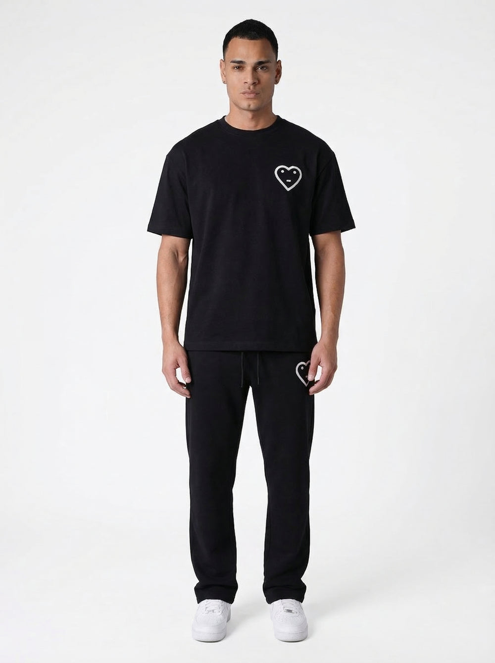 Ensemble T-shirt Jogging Patch Cœur - Noir