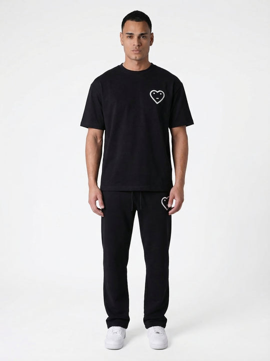Ensemble T-shirt Jogging Patch Cœur - Noir