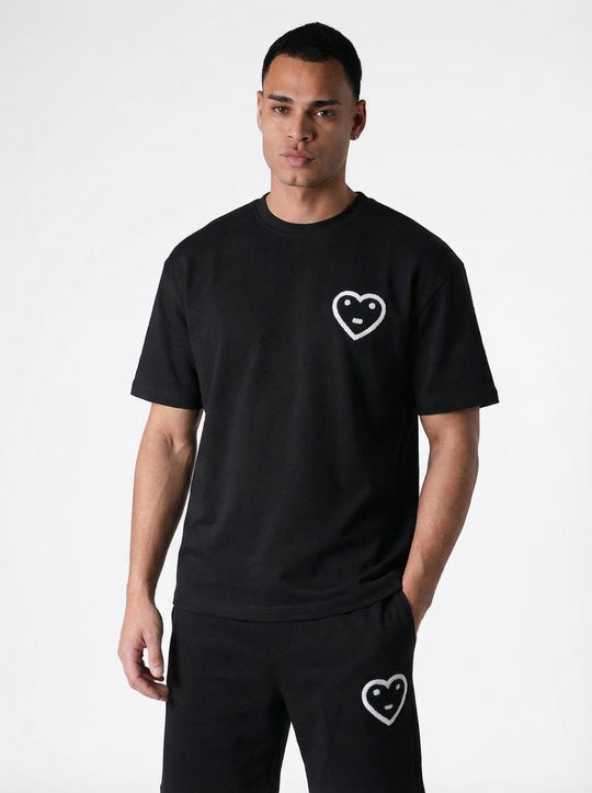 Ensemble T-shirt Jogging Patch Cœur - Noir