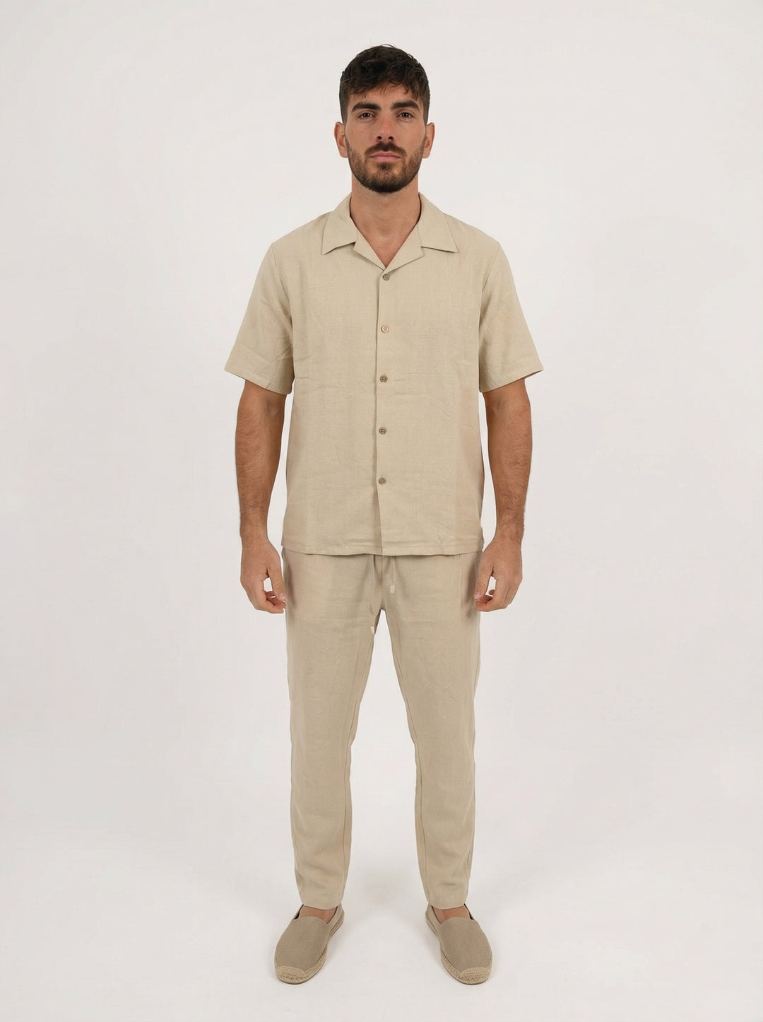 Ensemble Homme Été en Coton Chemise & Pantalon - Beige