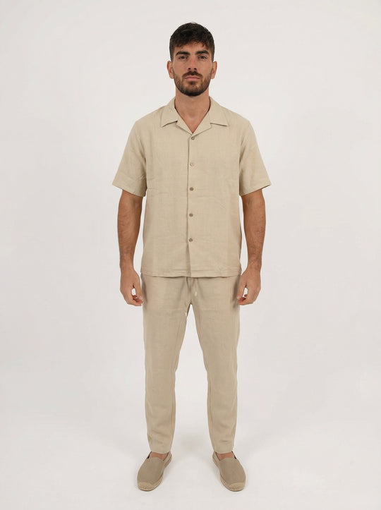Ensemble Homme Été en Coton Chemise & Pantalon - Beige