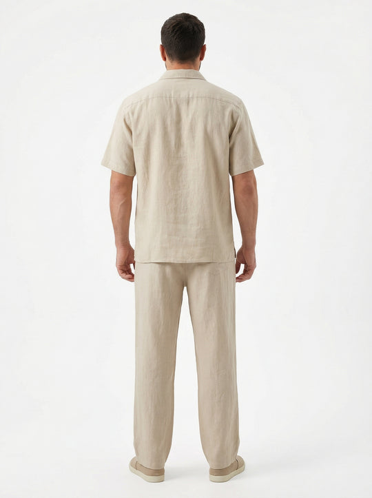 Ensemble Homme Été en Coton Chemise & Pantalon - Beige