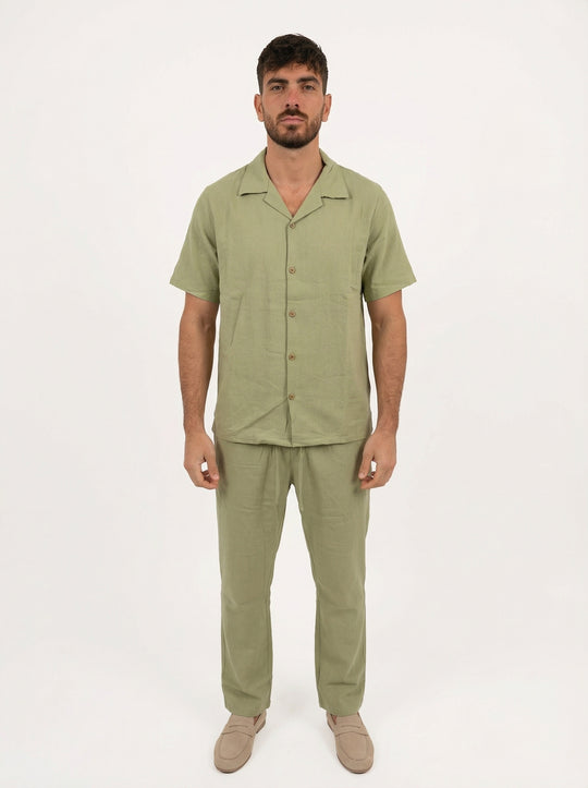 Ensemble Homme Été en Coton Chemise & Pantalon - Vert