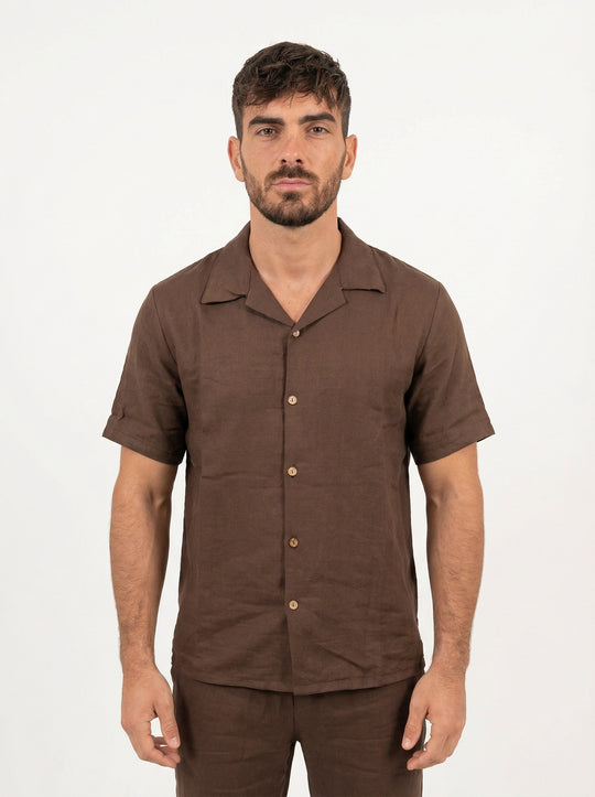 Ensemble Homme Été en Coton Chemise & Pantalon - Marron