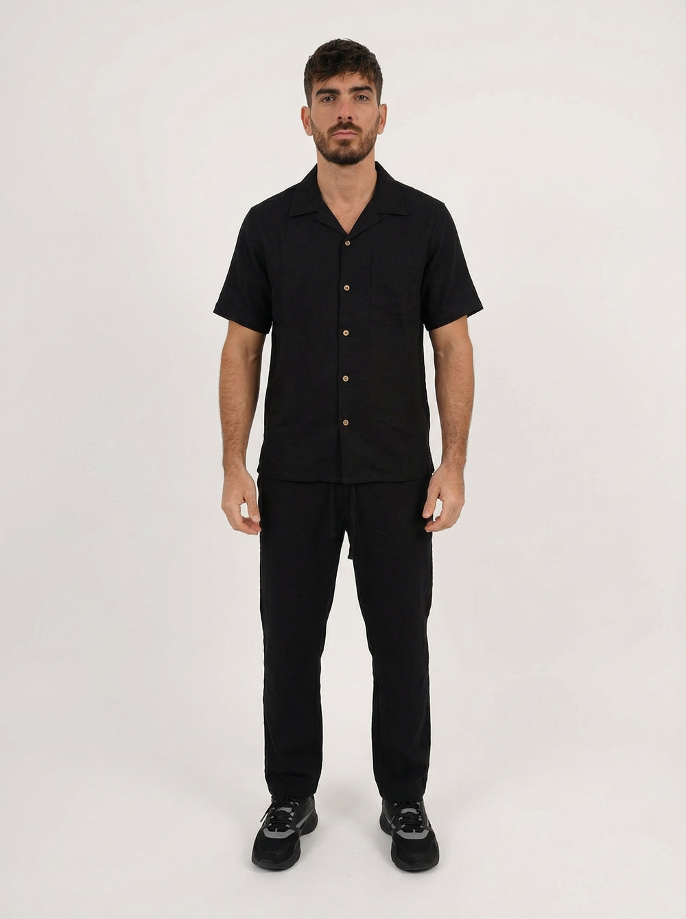 Ensemble Homme Été en Coton Chemise & Pantalon - NOIR
